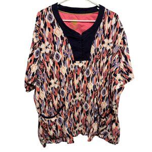 Healing Hands Womens Tunic Top Size 3X Multicolor Ikat Pattern 99% Cotton